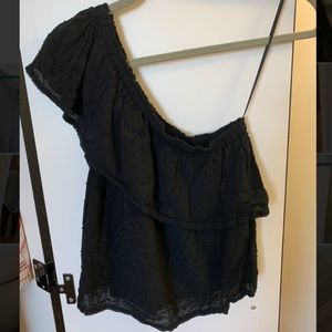 Black textured one shouldered top
